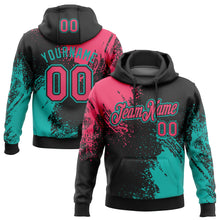Load image into Gallery viewer, Custom Stitched Black Neon Pink-Aqua 3D Pattern Design Abstract Brush Stroke Sports Pullover Sweatshirt Hoodie