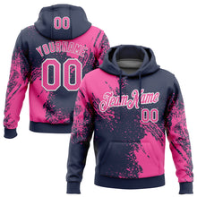 Load image into Gallery viewer, Custom Stitched Navy Pink-White 3D Pattern Design Abstract Brush Stroke Sports Pullover Sweatshirt Hoodie