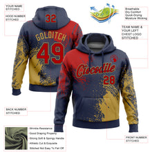 Laden Sie das Bild in den Galerie-Viewer, Custom Stitched Navy Red-Old Gold 3D Pattern Design Abstract Brush Stroke Sports Pullover Sweatshirt Hoodie