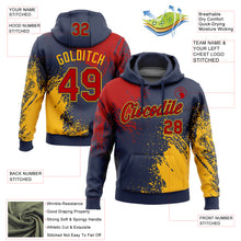 Laden Sie das Bild in den Galerie-Viewer, Custom Stitched Navy Red-Gold 3D Pattern Design Abstract Brush Stroke Sports Pullover Sweatshirt Hoodie