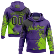 Загрузить изображение в средство просмотра галереи, Custom Stitched Purple Black-Neon Green 3D Pattern Design Abstract Brush Stroke Sports Pullover Sweatshirt Hoodie