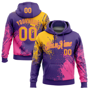 Custom Stitched Purple Gold-Pink 3D Pattern Design Abstract Brush Stroke Sports Pullover Sweatshirt Hoodie