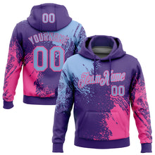 Load image into Gallery viewer, Custom Stitched Purple Light Blue-Pink 3D Pattern Design Abstract Brush Stroke Sports Pullover Sweatshirt Hoodie