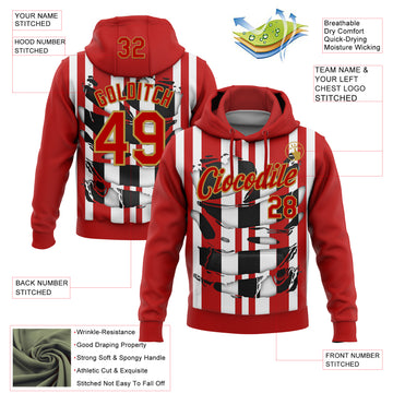 Custom Stitched Red White Black-Old Gold 3D Pattern Design Stripe Sports Pullover Sweatshirt Hoodie