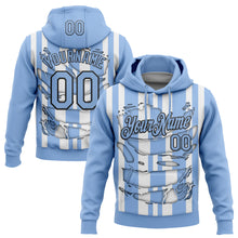 Load image into Gallery viewer, Custom Stitched Light Blue White-Black 3D Pattern Design Stripe Sports Pullover Sweatshirt Hoodie