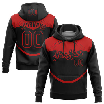 Custom Stitched Black Red 3D Pattern Design Line Sports Pullover Sweatshirt Hoodie