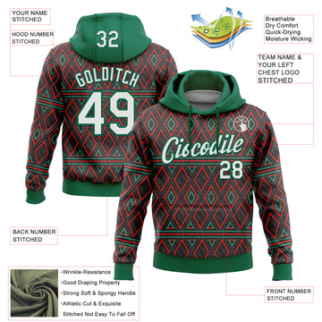 Custom Stitched Black White Kelly Green-Red 3D Pattern Design Geometric Shape Sports Pullover Sweatshirt Hoodie