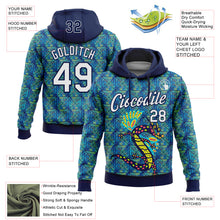 Загрузить изображение в средство просмотра галереи, Custom Stitched Navy White-Aqua 3D Pattern Design Animal Dragon Geometric Shape Sports Pullover Sweatshirt Hoodie