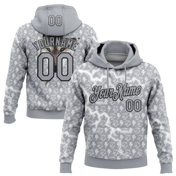 Custom Stitched Gray White-Black 3D Pattern Design Lightning Sports Pullover Sweatshirt Hoodie
