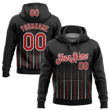 Custom Stitched Black Red-White 3D Pattern Design Line Sports Pullover Sweatshirt Hoodie