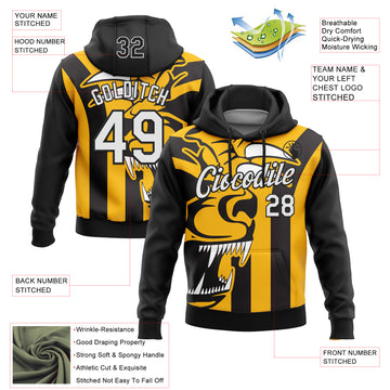 Custom Stitched Black White-Gold 3D Pattern Design Animal Sports Pullover Sweatshirt Hoodie