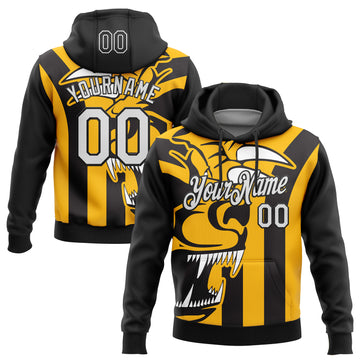 Custom Stitched Black White-Gold 3D Pattern Design Animal Sports Pullover Sweatshirt Hoodie