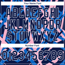 Laden Sie das Bild in den Galerie-Viewer, Custom Stitched Navy Blue Light Pink-White 3D Pattern Design Geometric Shape Sports Pullover Sweatshirt Hoodie