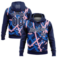 Laden Sie das Bild in den Galerie-Viewer, Custom Stitched Navy Blue Light Pink-White 3D Pattern Design Geometric Shape Sports Pullover Sweatshirt Hoodie