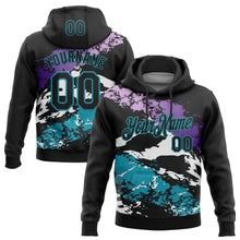 Load image into Gallery viewer, Custom Stitched Black Purple Teal-White 3D Pattern Design Splash Sports Pullover Sweatshirt Hoodie