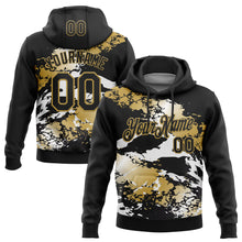 Load image into Gallery viewer, Custom Stitched Black Old Gold-White 3D Pattern Design Splash Sports Pullover Sweatshirt Hoodie