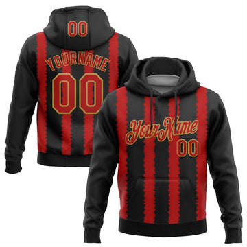 Custom Stitched Black Red-Old Gold 3D Pattern Design Line Sports Pullover Sweatshirt Hoodie