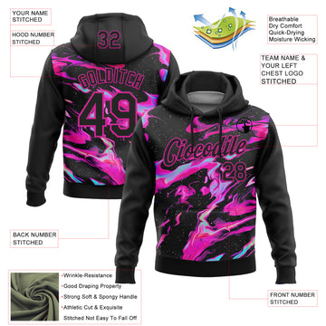 Custom Stitched Black Deep Pink 3D Pattern Design Abstract Trendy Holographic Vaporwave Style Sports Pullover Sweatshirt Hoodie