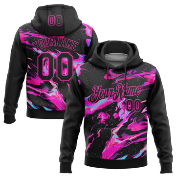 Custom Stitched Black Deep Pink 3D Pattern Design Abstract Trendy Holographic Vaporwave Style Sports Pullover Sweatshirt Hoodie