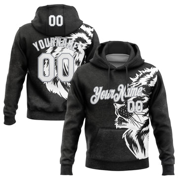 Custom Stitched Black White-Gray 3D Pattern Design Animal Lion Sports Pullover Sweatshirt Hoodie