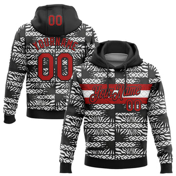 Custom Stitched Black Red-White 3D Pattern Design Geometric Shape Sports Pullover Sweatshirt Hoodie