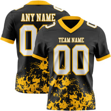 Load image into Gallery viewer, Custom Black White-Gold 3D Pattern Splash Authentic Football Jersey