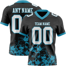 Load image into Gallery viewer, Custom Black White-Panther Blue 3D Pattern Splash Authentic Football Jersey