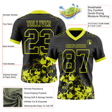 Load image into Gallery viewer, Custom Black Neon Yellow 3D Pattern Splash Authentic Football Jersey