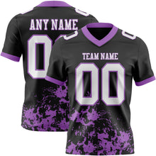 Load image into Gallery viewer, Custom Black White-Medium Purple 3D Pattern Splash Authentic Football Jersey