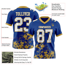Загрузить изображение в средство просмотра галереи, Custom Royal White-Old Gold 3D Pattern Splash Authentic Football Jersey