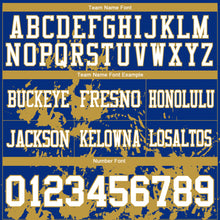 Загрузить изображение в средство просмотра галереи, Custom Royal White-Old Gold 3D Pattern Splash Authentic Football Jersey
