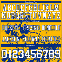 Загрузить изображение в средство просмотра галереи, Custom Gold White-Royal 3D Pattern Splash Authentic Football Jersey