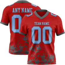 Load image into Gallery viewer, Custom Red Light Blue-Steel Gray 3D Pattern Splash Authentic Football Jersey