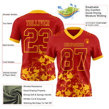 Load image into Gallery viewer, Custom Red Gold 3D Pattern Splash Authentic Football Jersey