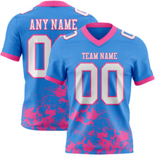 Load image into Gallery viewer, Custom Powder Blue White-Pink 3D Pattern Splash Authentic Football Jersey