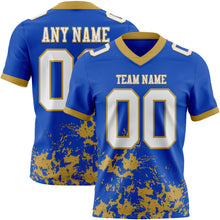Загрузить изображение в средство просмотра галереи, Custom Thunder Blue White-Old Gold 3D Pattern Splash Authentic Football Jersey