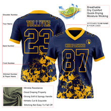 Загрузить изображение в средство просмотра галереи, Custom Navy Gold 3D Pattern Splash Authentic Football Jersey