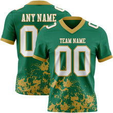 Charger l'image dans la galerie, Custom Kelly Green White-Old Gold 3D Pattern Splash Authentic Football Jersey