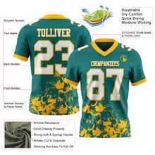 Laden Sie das Bild in den Galerie-Viewer, Custom Teal White-Gold 3D Pattern Splash Authentic Football Jersey