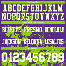 Load image into Gallery viewer, Custom Purple White-Neon Green 3D Pattern Splash Authentic Football Jersey