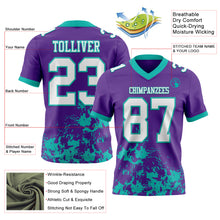 Load image into Gallery viewer, Custom Purple White-Aqua 3D Pattern Splash Authentic Football Jersey