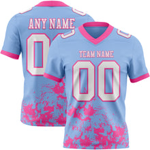 Load image into Gallery viewer, Custom Light Blue White-Pink 3D Pattern Splash Authentic Football Jersey