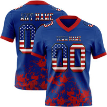 Load image into Gallery viewer, Custom Royal USA Flag Red-Black 3D Pattern Splash Authentic Football Jersey