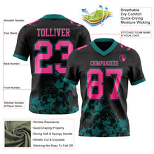 Load image into Gallery viewer, Custom Black Pink-Teal 3D Pattern Splash Authentic Football Jersey