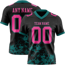 Load image into Gallery viewer, Custom Black Pink-Teal 3D Pattern Splash Authentic Football Jersey