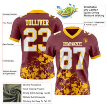 Charger l'image dans la galerie, Custom Burgundy White-Gold 3D Pattern Splash Authentic Football Jersey