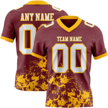 Charger l'image dans la galerie, Custom Burgundy White-Gold 3D Pattern Splash Authentic Football Jersey