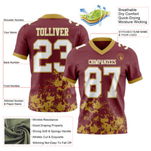 Charger l'image dans la galerie, Custom Burgundy White-Old Gold 3D Pattern Splash Authentic Football Jersey