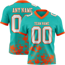 Load image into Gallery viewer, Custom Aqua White-Orange 3D Pattern Splash Authentic Football Jersey