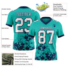 Load image into Gallery viewer, Custom Aqua White-Navy 3D Pattern Splash Authentic Football Jersey